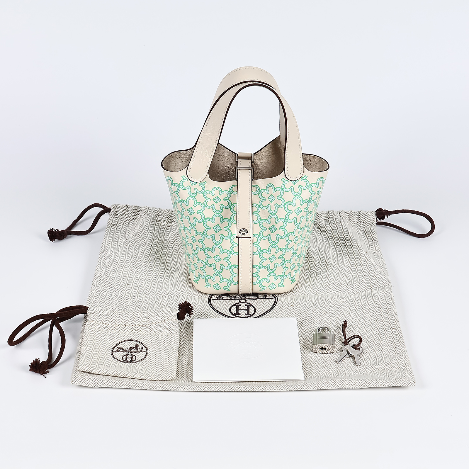 愛馬仕 Hermès Picotin Lock 14 Micro 菜籃子包 PT14 U刻 白綠花PICOTIN14 MICRO 防塵袋