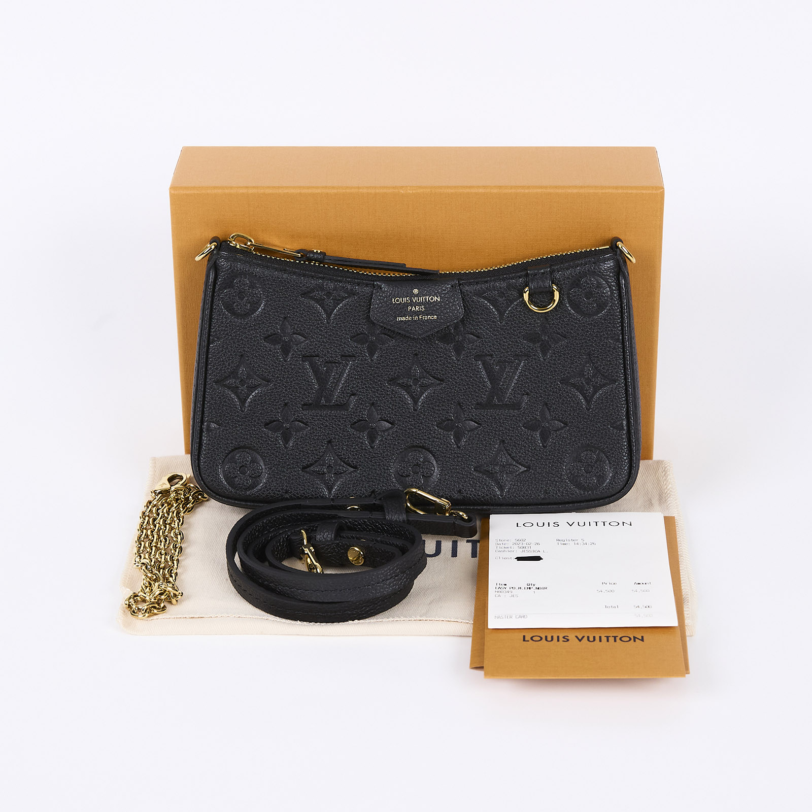 路易威登 LOUIS VUITTON Easy Pouch On Strap 壓紋牛皮二用包 黑色 M80349 原廠盒子/防塵袋/購買證明