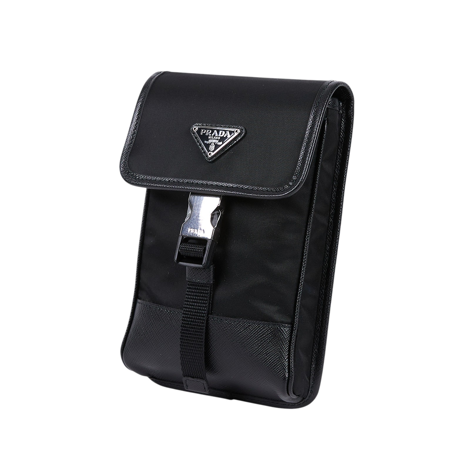普拉達 PRADA Re-Nylon Saffiano 皮革 智慧型手機 保護套 2ZH109_2DMH 黑尼龍手機包 原廠盒子/保證卡