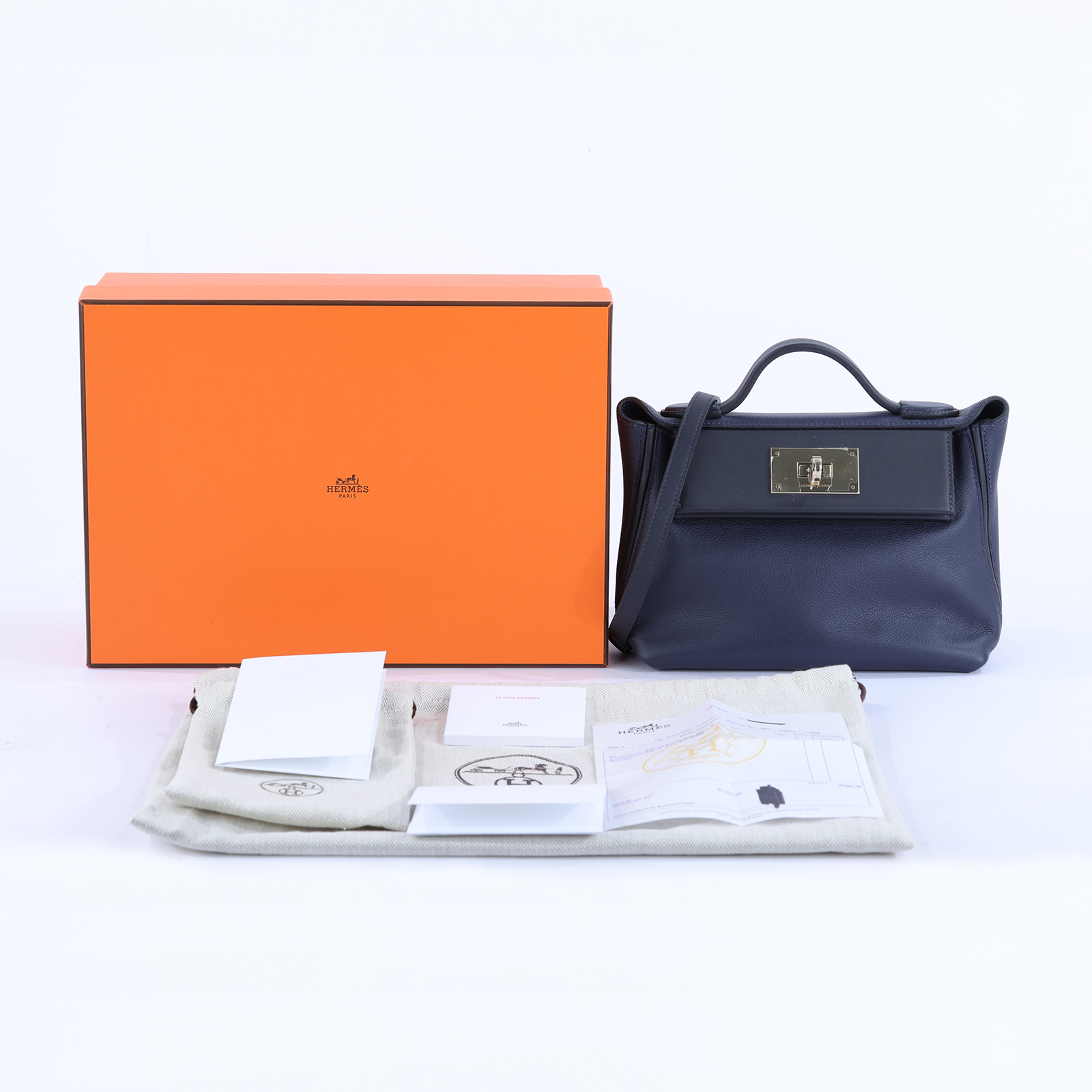 愛馬仕 Hermès 24/24 21 手提包 24/24/21 B刻 深藍X黑 24/24 MINI 原廠盒子/防塵袋/購買證明