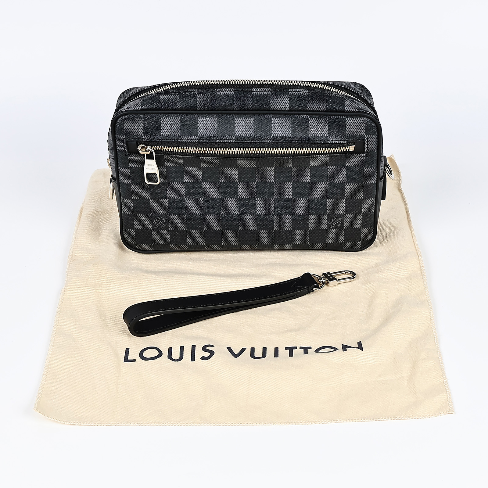 路易威登 LOUIS VUITTON Kasai 手拿包 N41664 晶片款 黑棋盤格手拿包 防塵袋