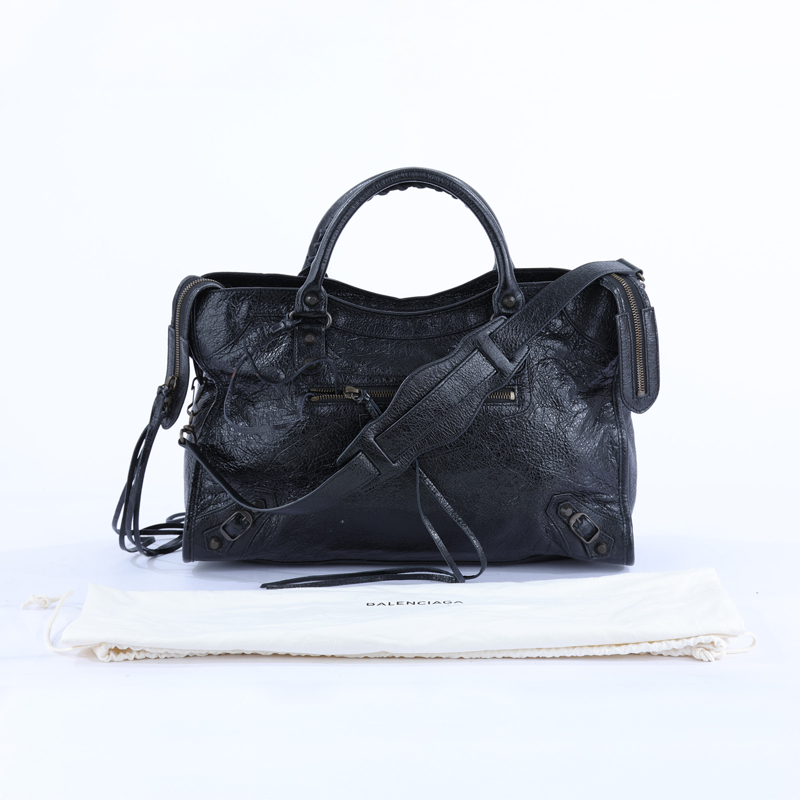 巴黎世家 BALENCIAGA Agneau Classic Hardware City 手提包 115748D94JT 黑機車包 防塵袋