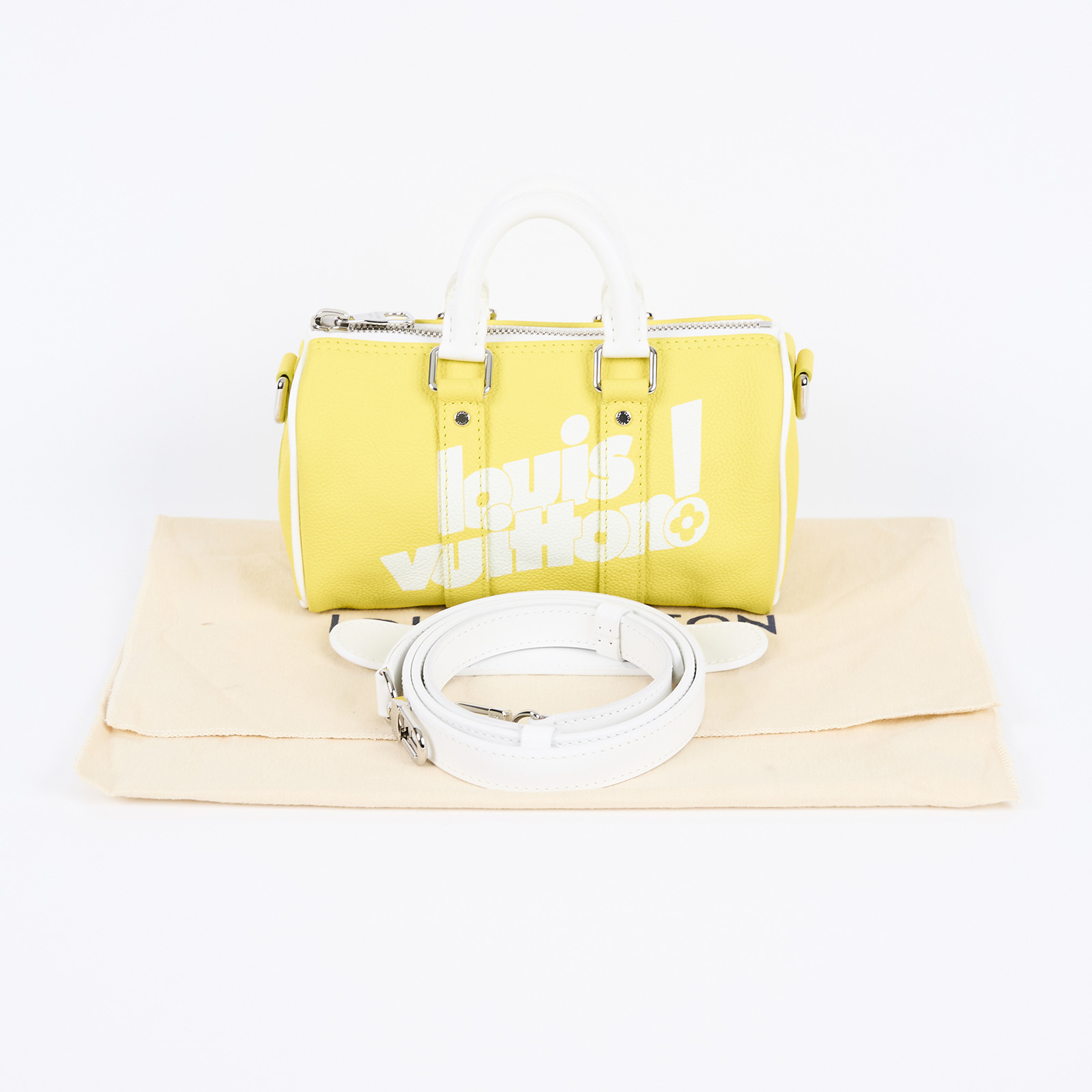 路易威登 LOUIS VUITTON Keepall XS號 手提 斜背 肩背包 2021限定 檸檬黃 M80842 晶片款  防塵袋