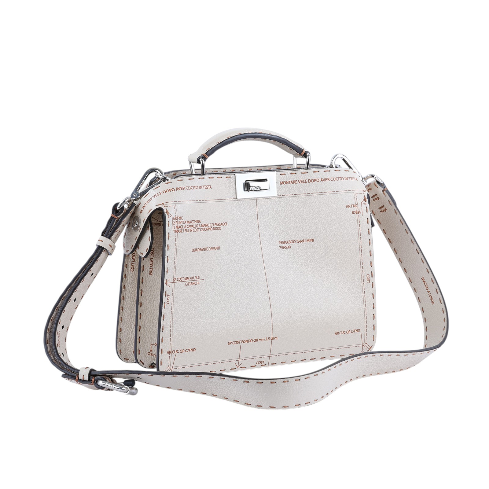 芬迪 FENDI Peekaboo ISeeU 迷你 皮革 肩背 手提包  24SS 米白PEEKABOO 原廠盒子/防塵袋