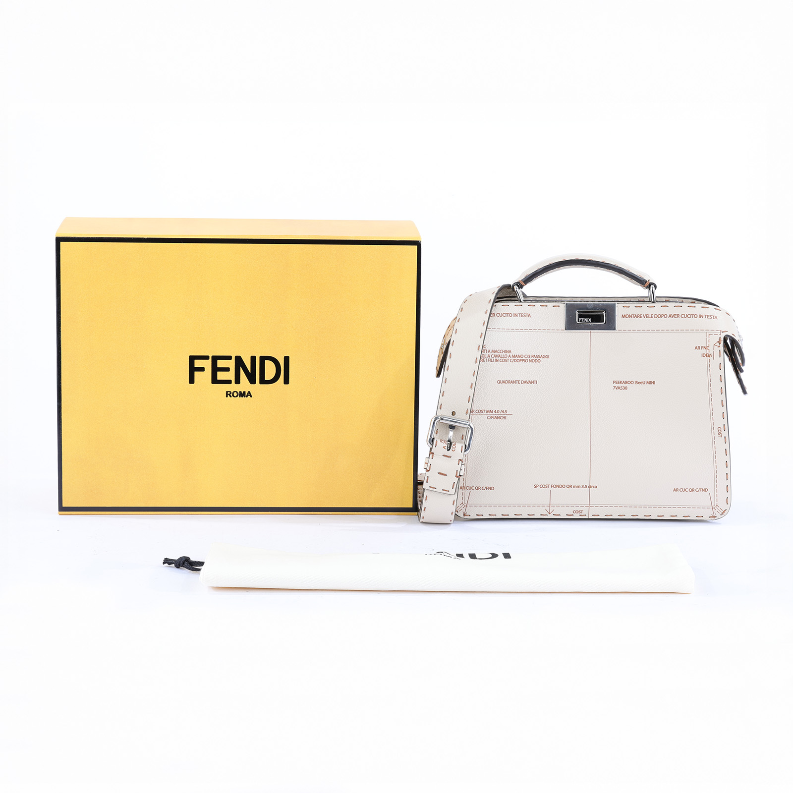芬迪 FENDI Peekaboo ISeeU 迷你 皮革 肩背 手提包  24SS 米白PEEKABOO 原廠盒子/防塵袋