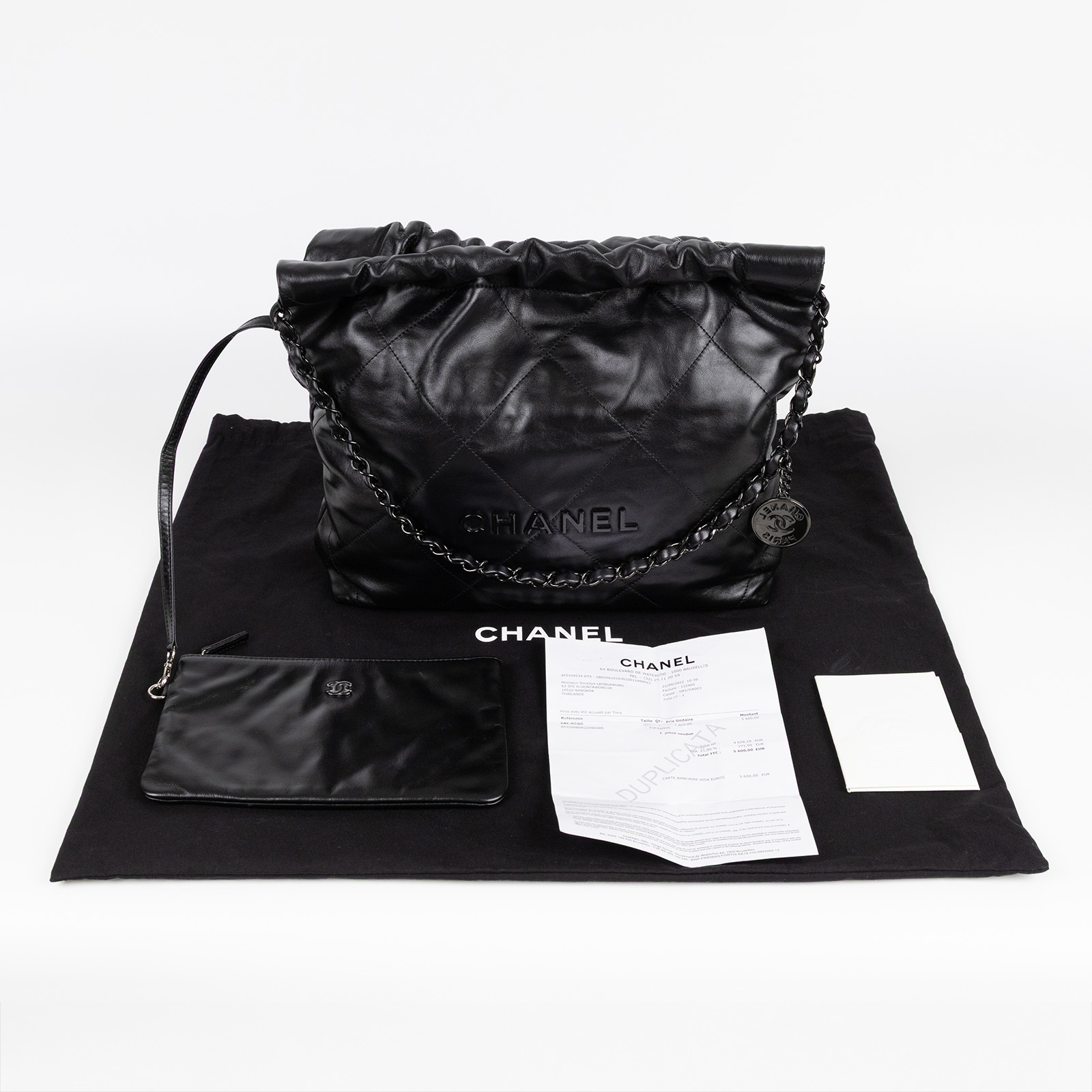 香奈兒 CHANEL 22 小型 束口包 AS3260 晶片款 SO BLACK 22包 小號 防塵袋/購買證明