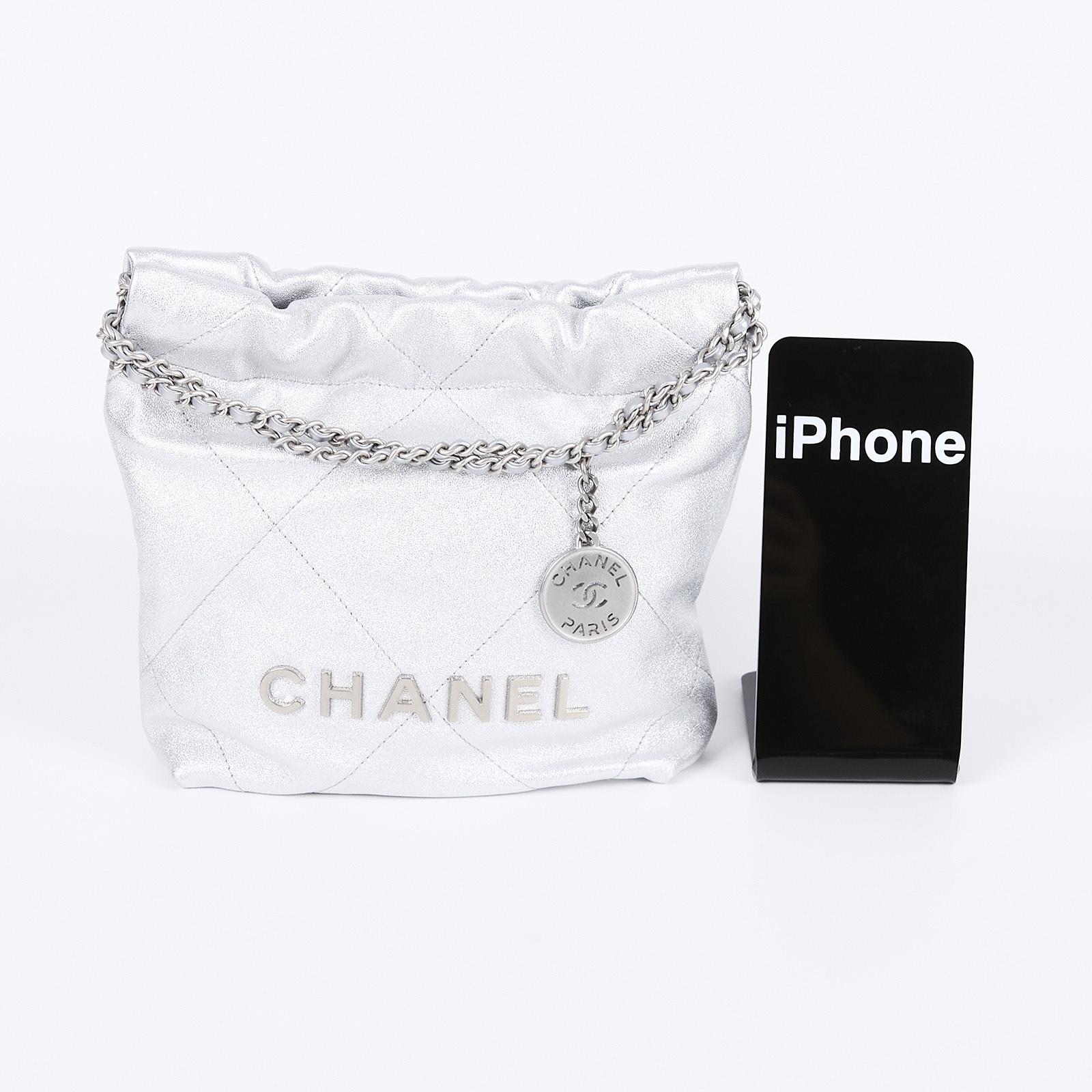 香奈兒 CHANEL 22 迷你 束口包 AS3980 晶片款 銀22 MINI 防塵袋