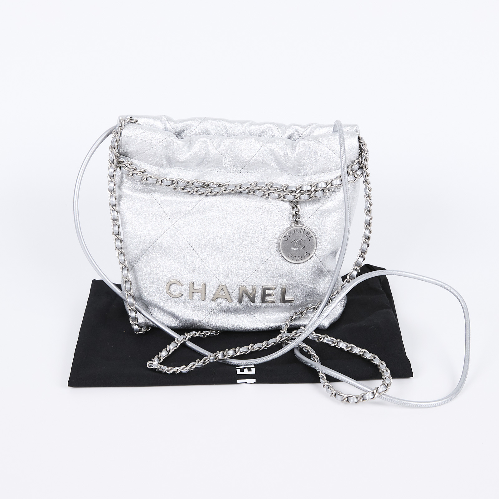 香奈兒 CHANEL 22 迷你 束口包 AS3980 晶片款 銀22 MINI 防塵袋