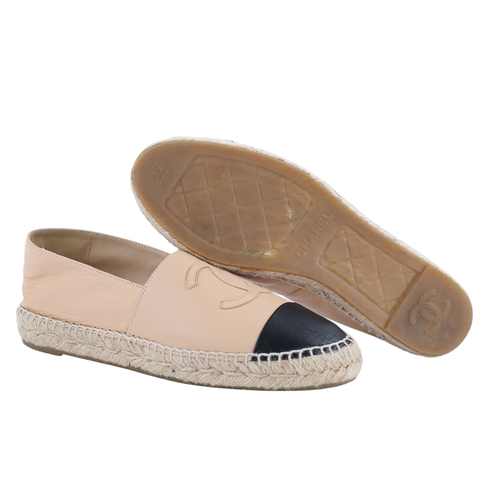 香奈兒 CHANEL Espadrilles 漁夫鞋 G29762_37 粉膚草編鞋 原廠盒子