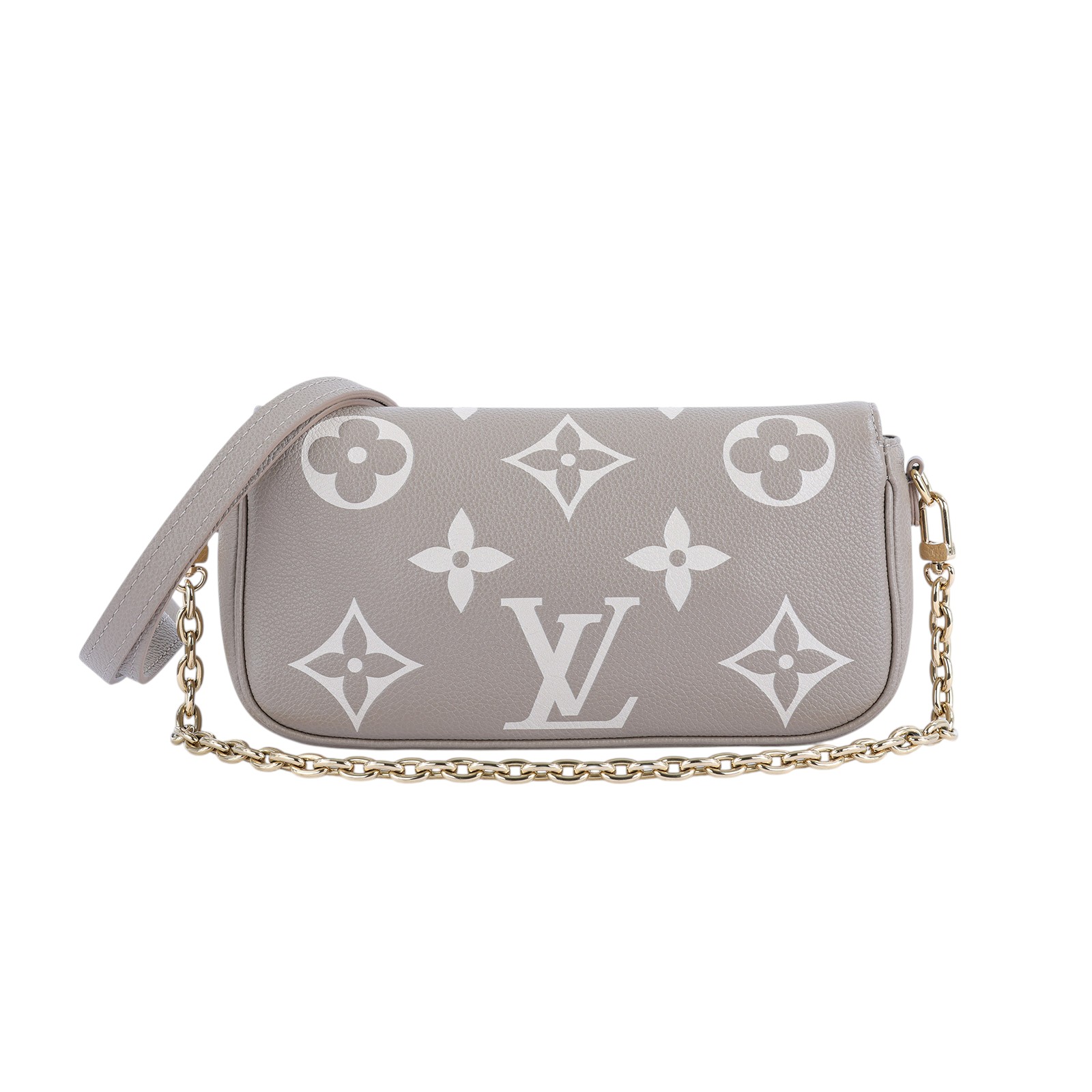 路易威登 LOUIS VUITTON Wallet on Chain Ivy 壓花牛皮 肩背錢包 斑鳩灰色 奶油色 M82211 晶片款  無附屬品