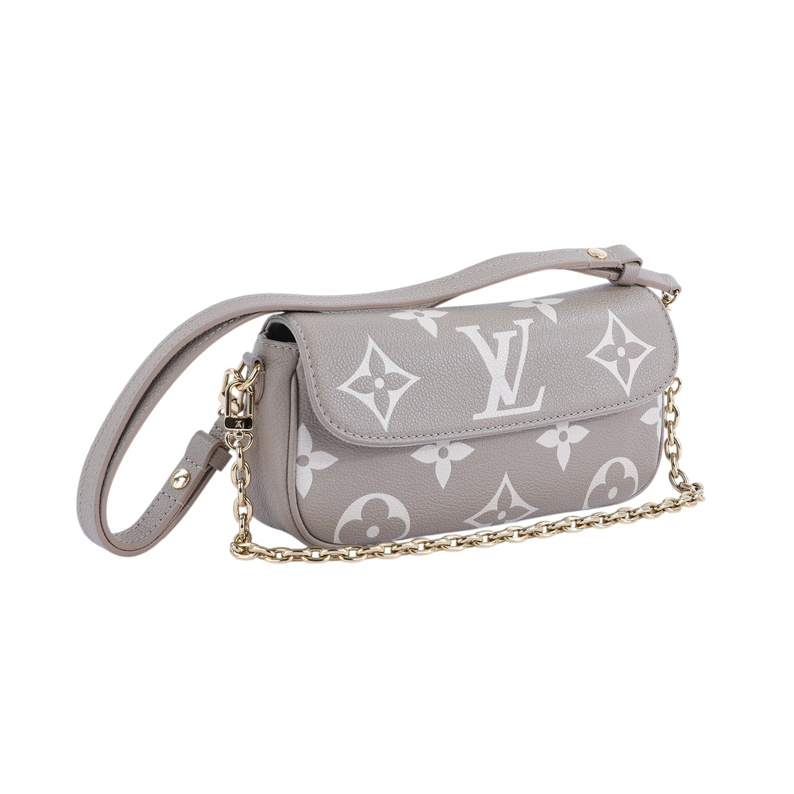 路易威登 LOUIS VUITTON Wallet on Chain Ivy 壓花牛皮 肩背錢包 斑鳩灰色 奶油色 M82211 晶片款  無附屬品
