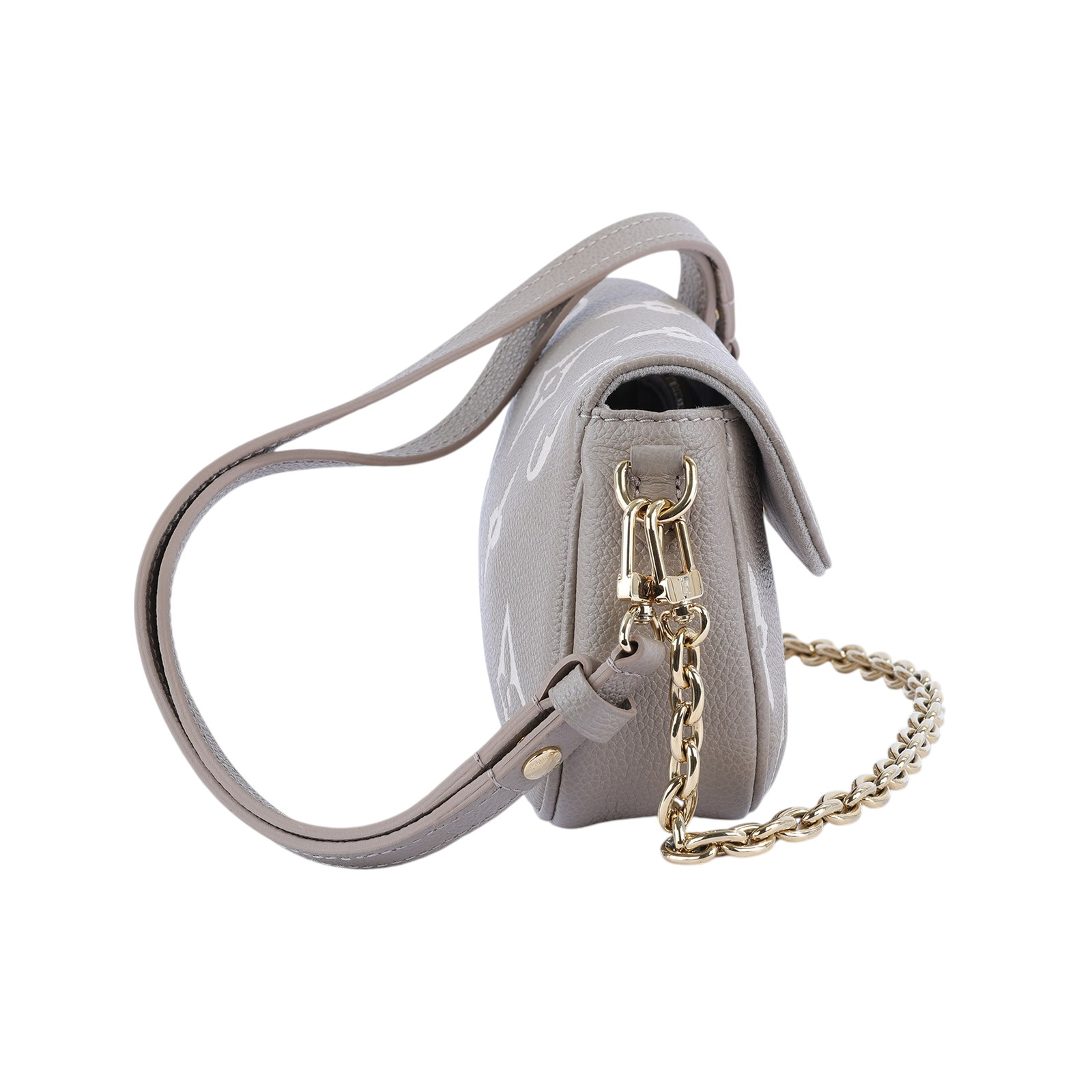 路易威登 LOUIS VUITTON Wallet on Chain Ivy 壓花牛皮 肩背錢包 斑鳩灰色 奶油色 M82211 晶片款  無附屬品