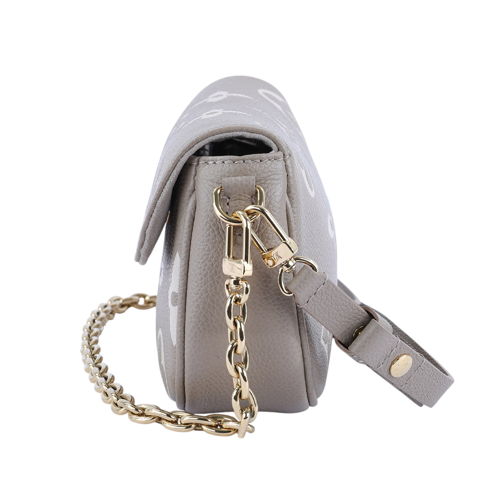 路易威登 LOUIS VUITTON Wallet on Chain Ivy 壓花牛皮 肩背錢包 斑鳩灰色 奶油色 M82211 晶片款  無附屬品