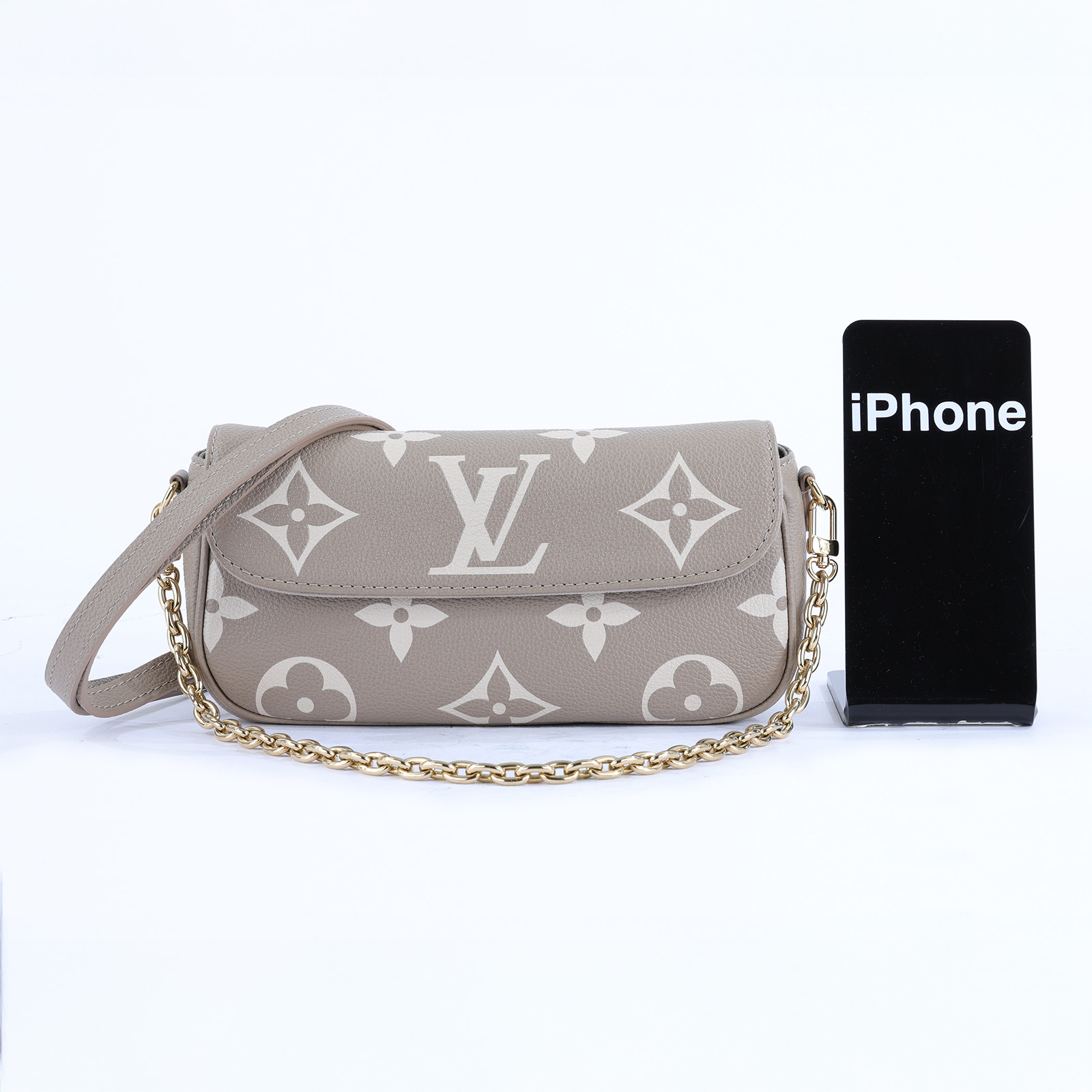 路易威登 LOUIS VUITTON Wallet on Chain Ivy 壓花牛皮 肩背錢包 斑鳩灰色 奶油色 M82211 晶片款  無附屬品