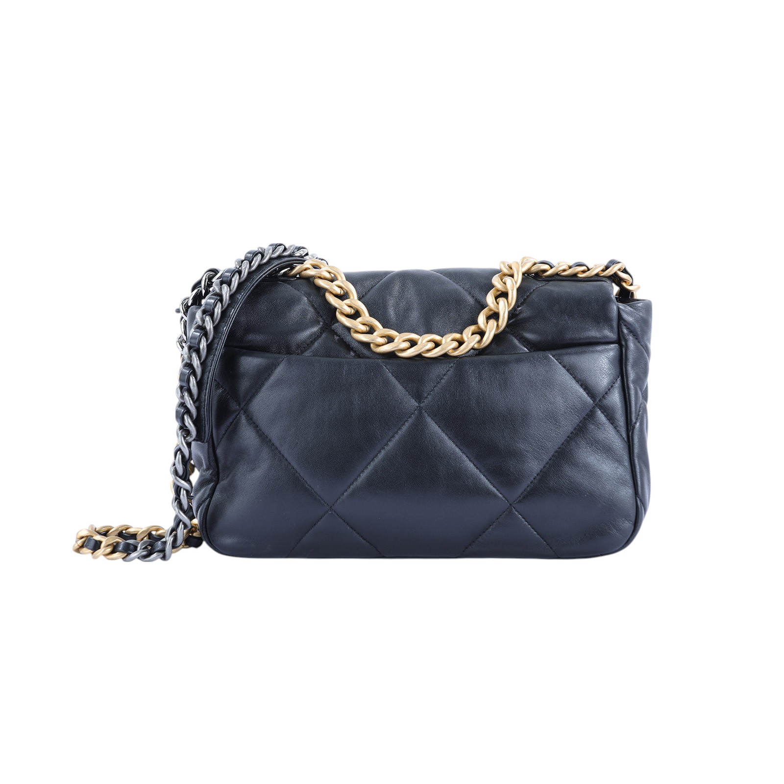 香奈兒 CHANEL 19 口蓋包 菱格紋 金銀鍊帶 手提 肩背包 AS1160 晶片款 黑19 26CM 防塵袋