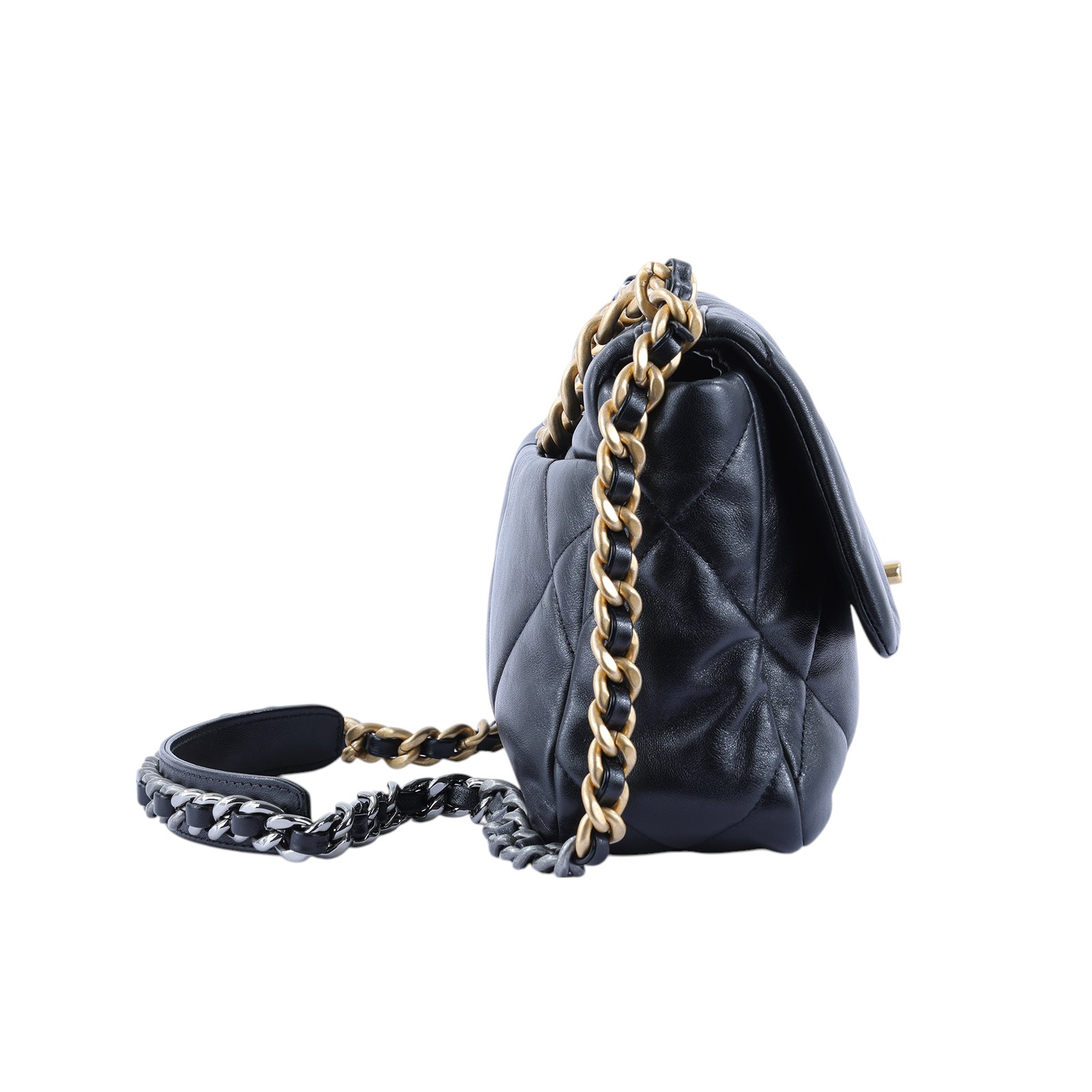 香奈兒 CHANEL 19 口蓋包 菱格紋 金銀鍊帶 手提 肩背包 AS1160 晶片款 黑19 26CM 防塵袋