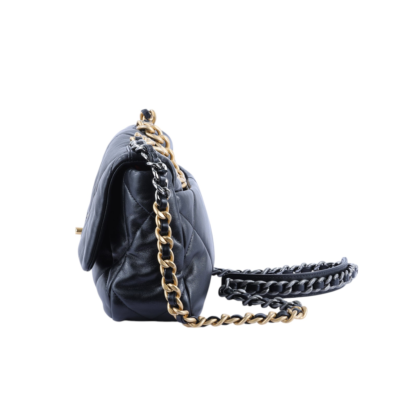 香奈兒 CHANEL 19 口蓋包 菱格紋 金銀鍊帶 手提 肩背包 AS1160 晶片款 黑19 26CM 防塵袋