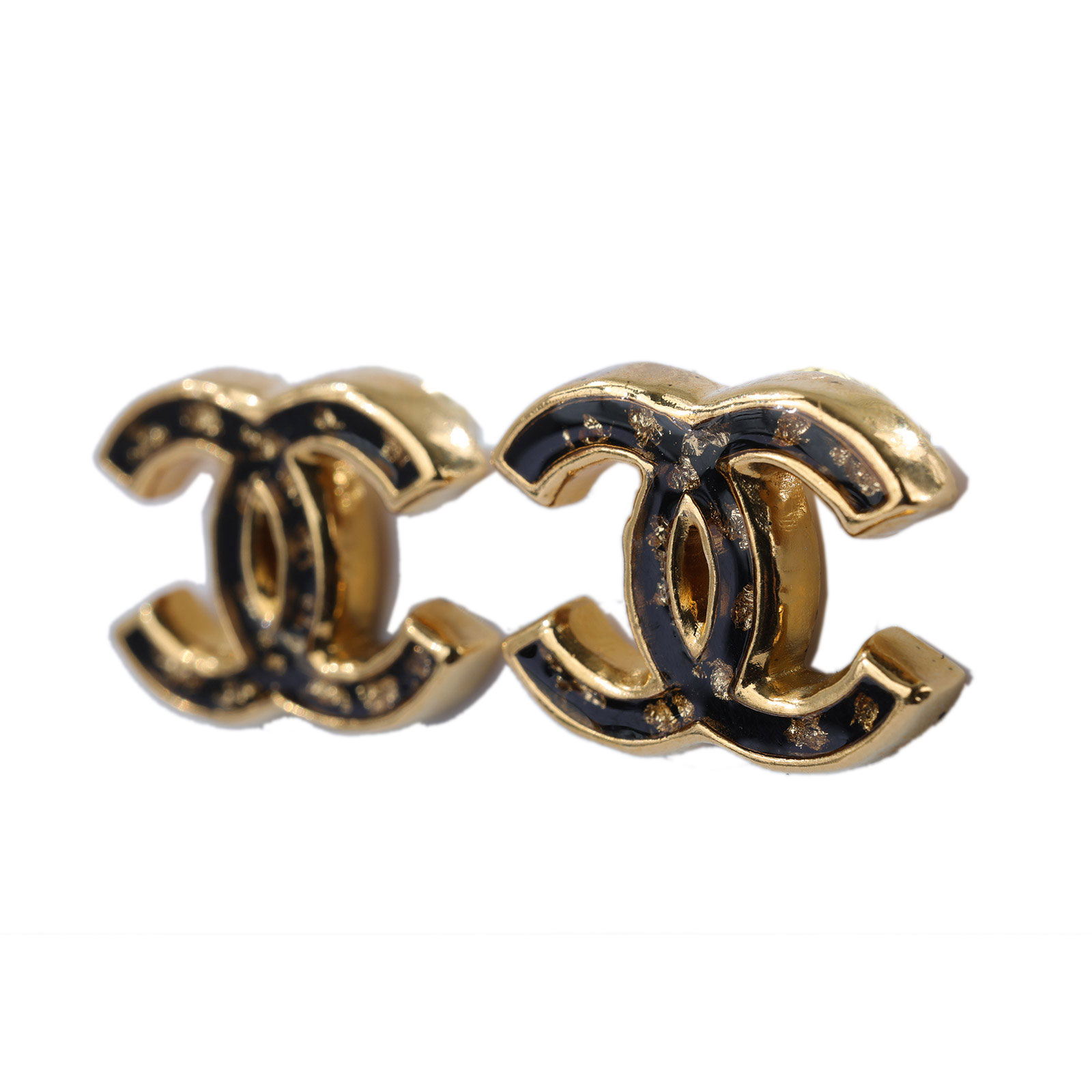 香奈兒 CHANEL 耳釘 L23 C 金邊黑壓克力雙C耳環 原廠盒子/防塵袋