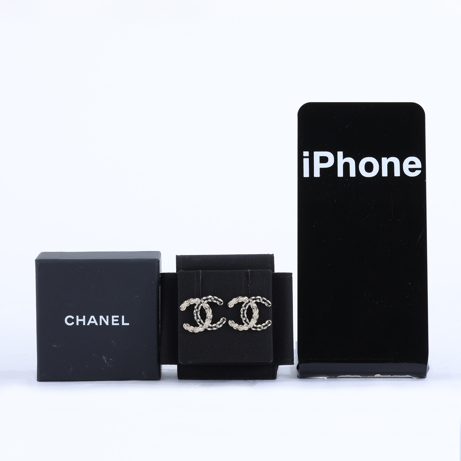 香奈兒 CHANEL 耳釘 C22 A 黑金雙C耳環 原廠盒子/防塵袋