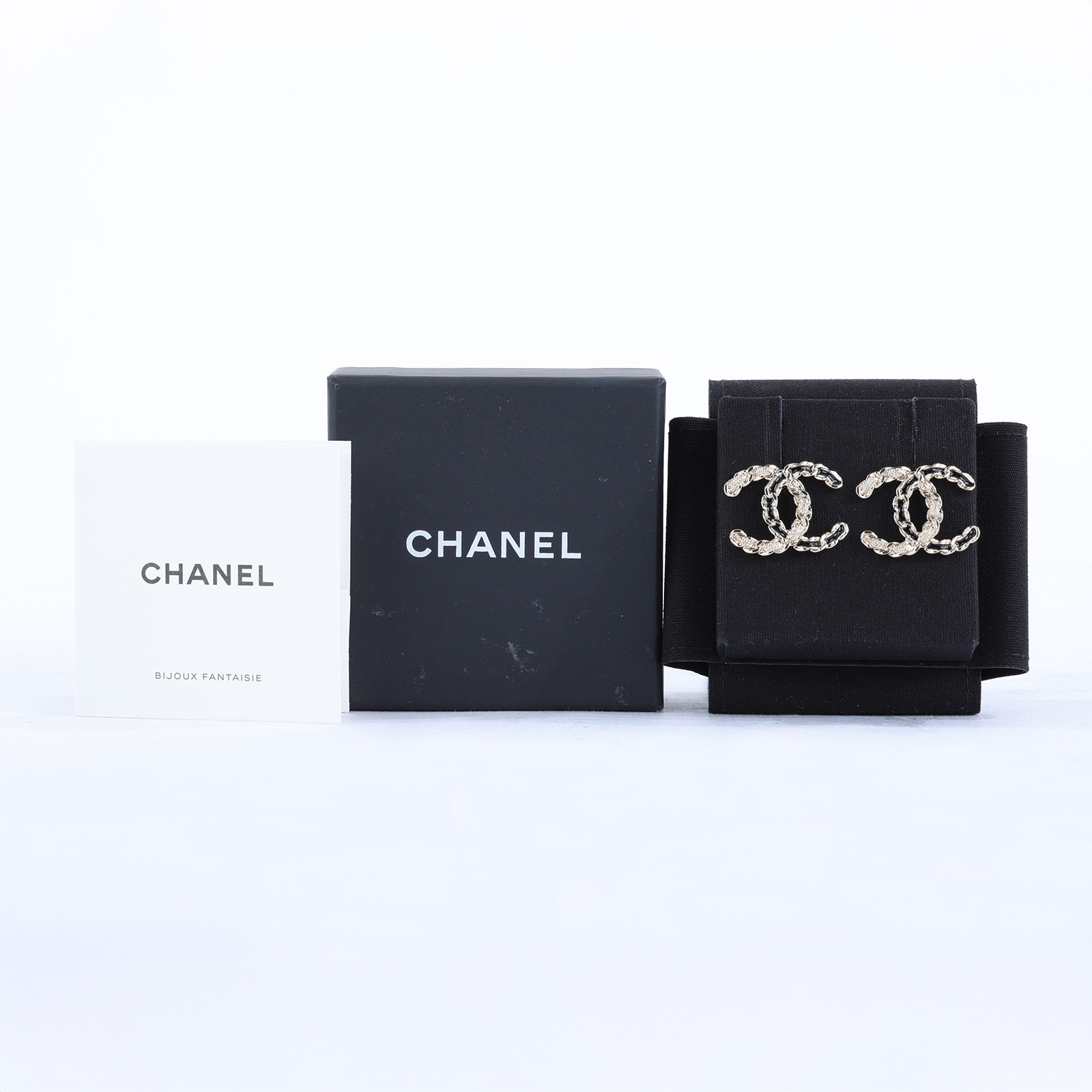 香奈兒 CHANEL 耳釘 C22 A 黑金雙C耳環 原廠盒子/防塵袋