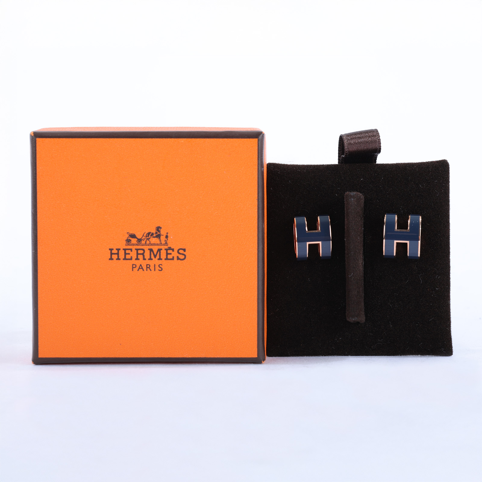 愛馬仕 Hermès Mini Pop H 耳釘 POPHE  深藍MINI POP H耳環 原廠盒子