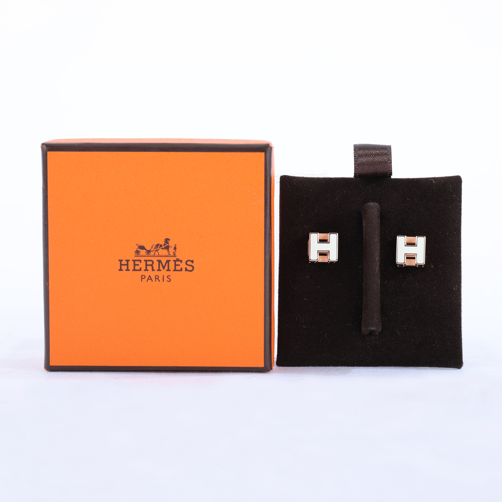 愛馬仕 Hermès Cage dH earrings 耳釘   白方塊立體耳環 原廠盒子