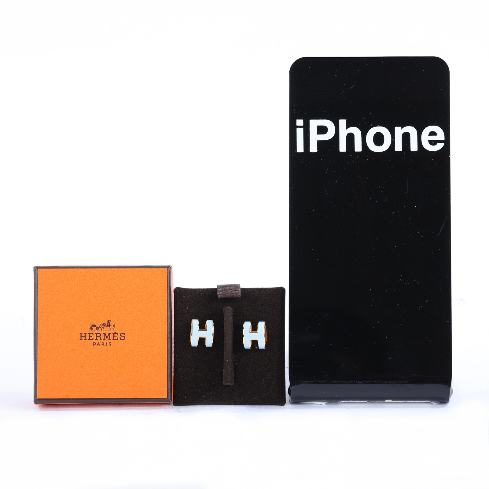 愛馬仕 Hermès Mini Pop H 耳釘 POPHE  寶寶藍MINI POP H耳環 原廠盒子