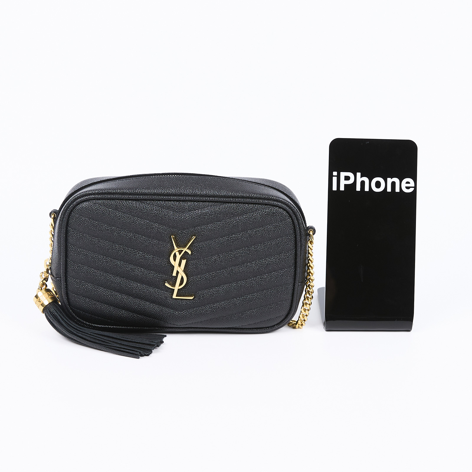 聖羅蘭 YSL SAINT LAURENT Lou 迷你相機包 ALM6180571020 黑金魚子醬相機包 原廠盒子/防塵袋