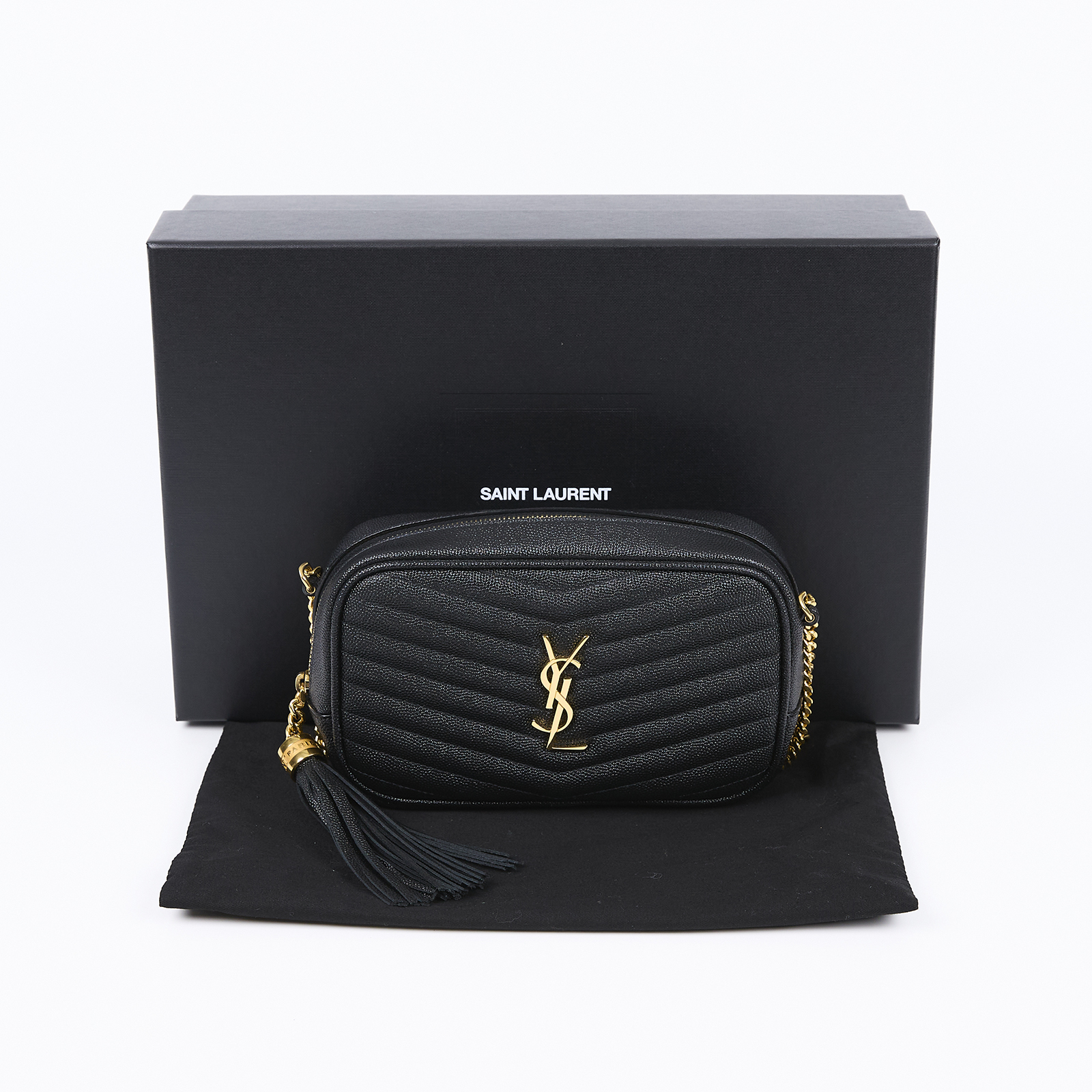 聖羅蘭 YSL SAINT LAURENT Lou 迷你相機包 ALM6180571020 黑金魚子醬相機包 原廠盒子/防塵袋