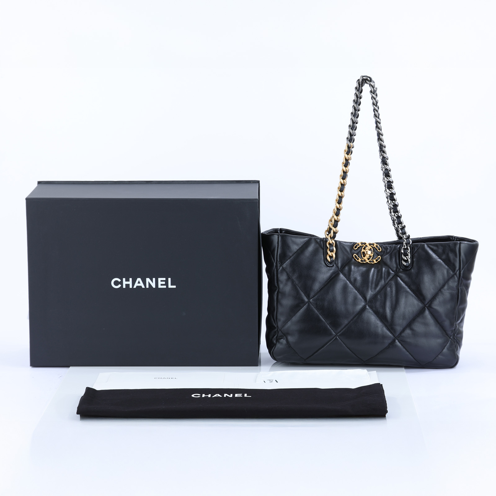 香奈兒 CHANEL 19 購物袋  晶片款 黑金羊19 SHOPPING BAG 原廠盒子/防塵袋