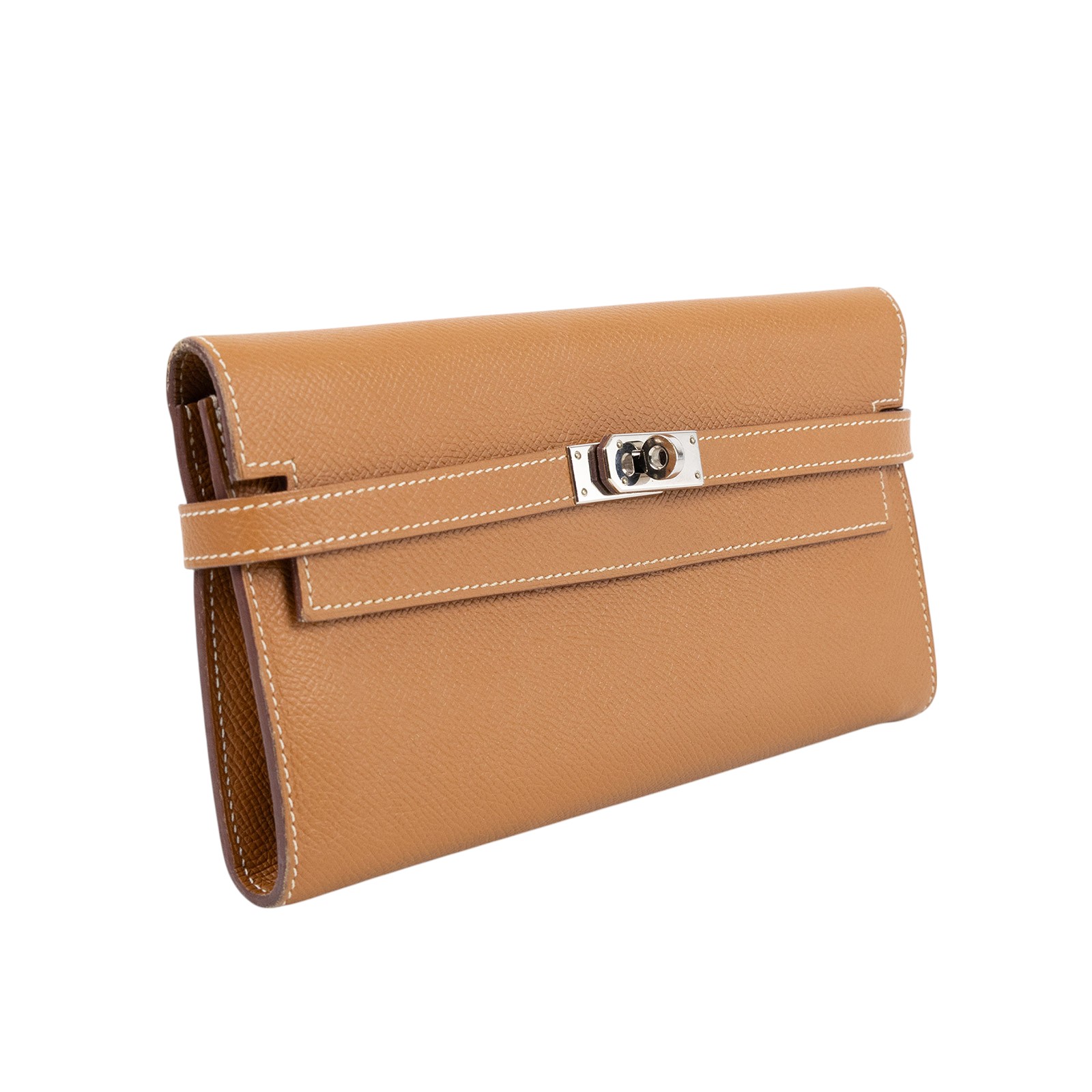愛馬仕 Hermès Kelly 長夾 錢包 KLLONG X刻 金棕銀扣KELLY長夾 原廠盒子/收據