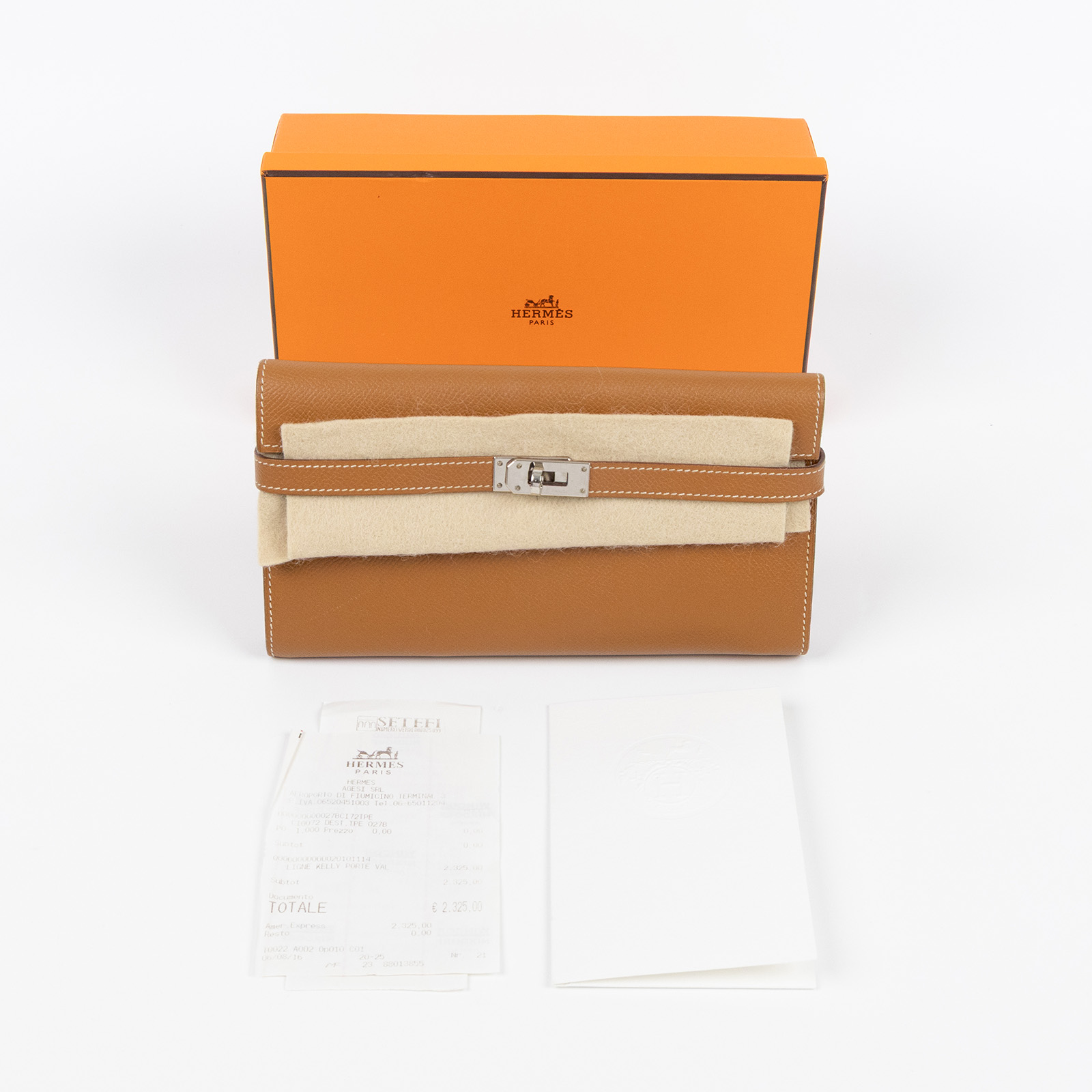 愛馬仕 Hermès Kelly 長夾 錢包 KLLONG X刻 金棕銀扣KELLY長夾 原廠盒子/收據