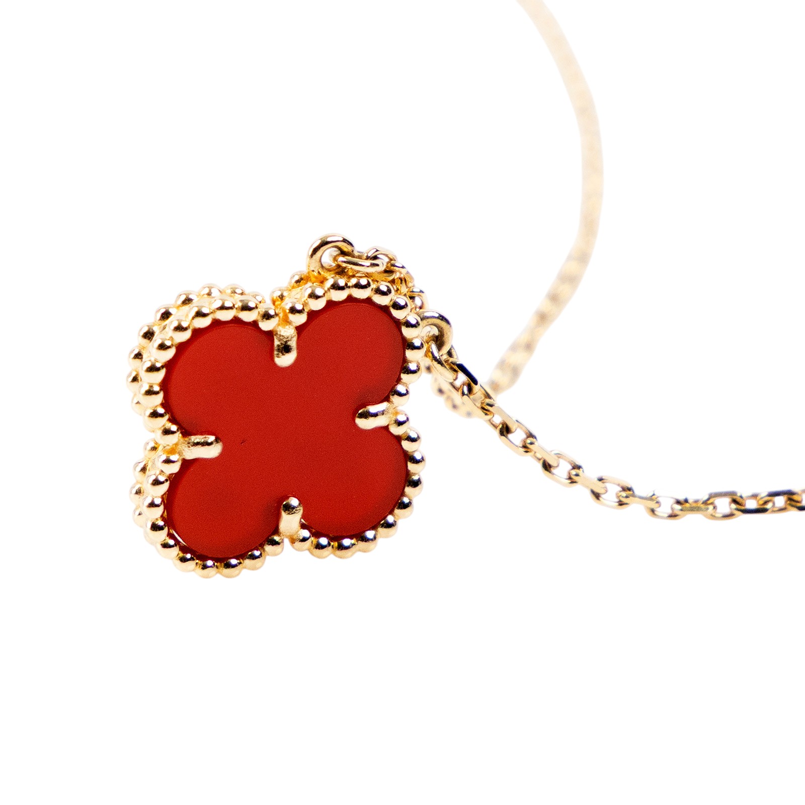 梵克雅寶 Van Cleef & Arpels Vintage Alhambra 吊墜 小型 VCARD38500 紅玉髓幸運草項鍊 原廠盒子/證書/購買證明