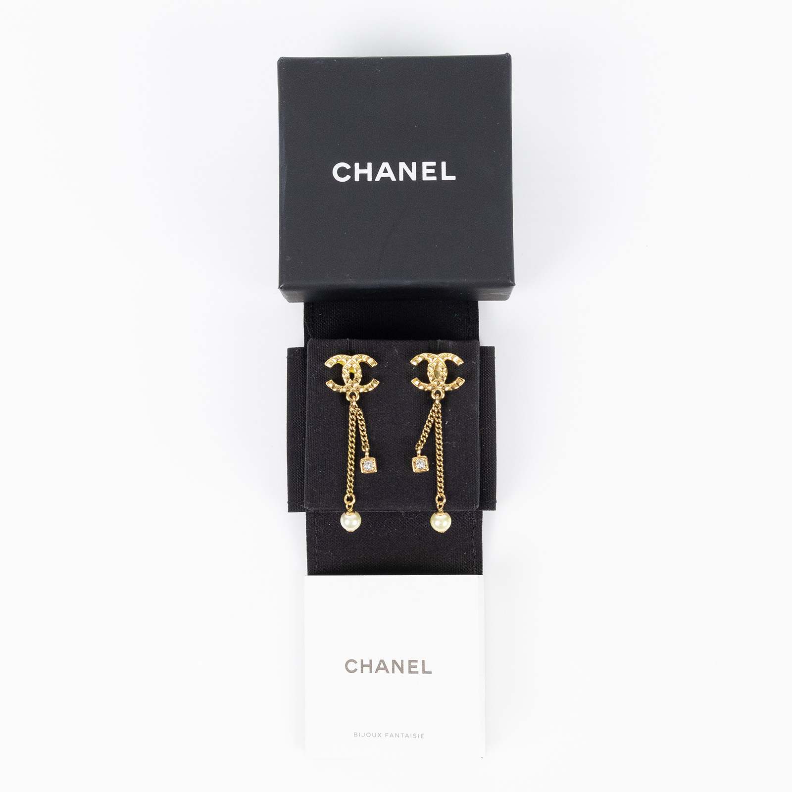 香奈兒 CHANEL 耳釘 C24P 金色雙C珍珠吊墜耳環 原廠盒子/防塵袋