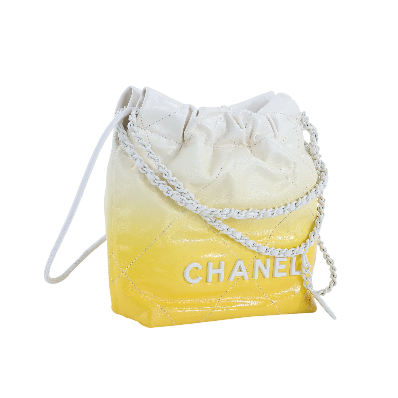 香奈兒 CHANEL 22 Mini 菱格紋 肩背包  晶片款 黃白漸層22 MINI 防塵袋
