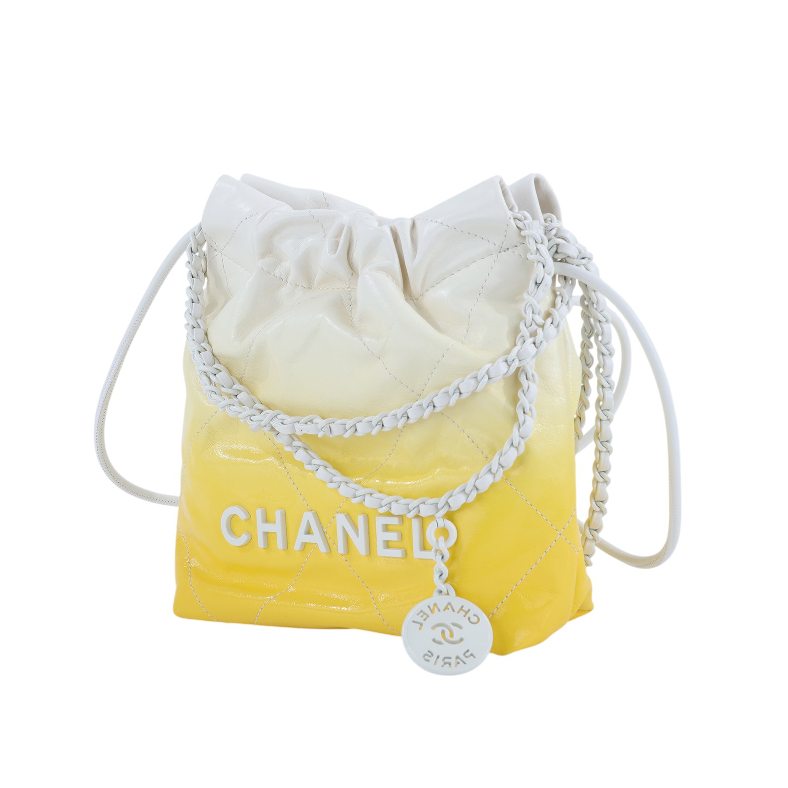 香奈兒 CHANEL 22 Mini 菱格紋 肩背包  晶片款 黃白漸層22 MINI 防塵袋