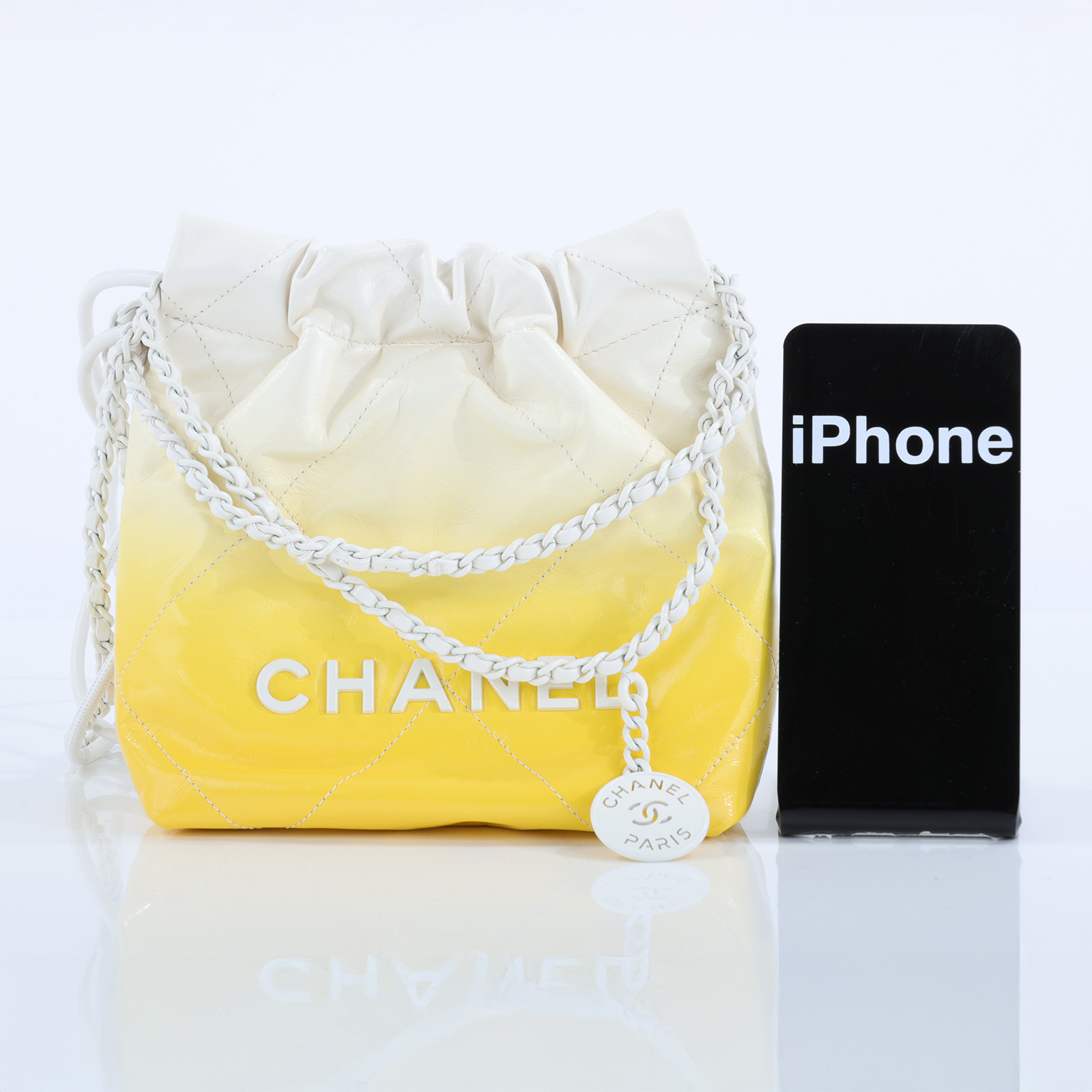 香奈兒 CHANEL 22 Mini 菱格紋 肩背包  晶片款 黃白漸層22 MINI 防塵袋