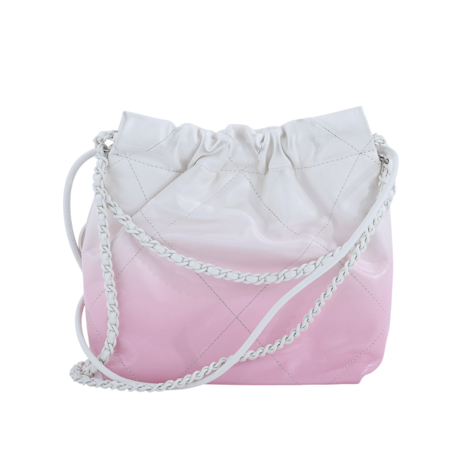 香奈兒 CHANEL 22 Mini 菱格紋 肩背包  晶片款 粉白漸層22 MINI 防塵袋