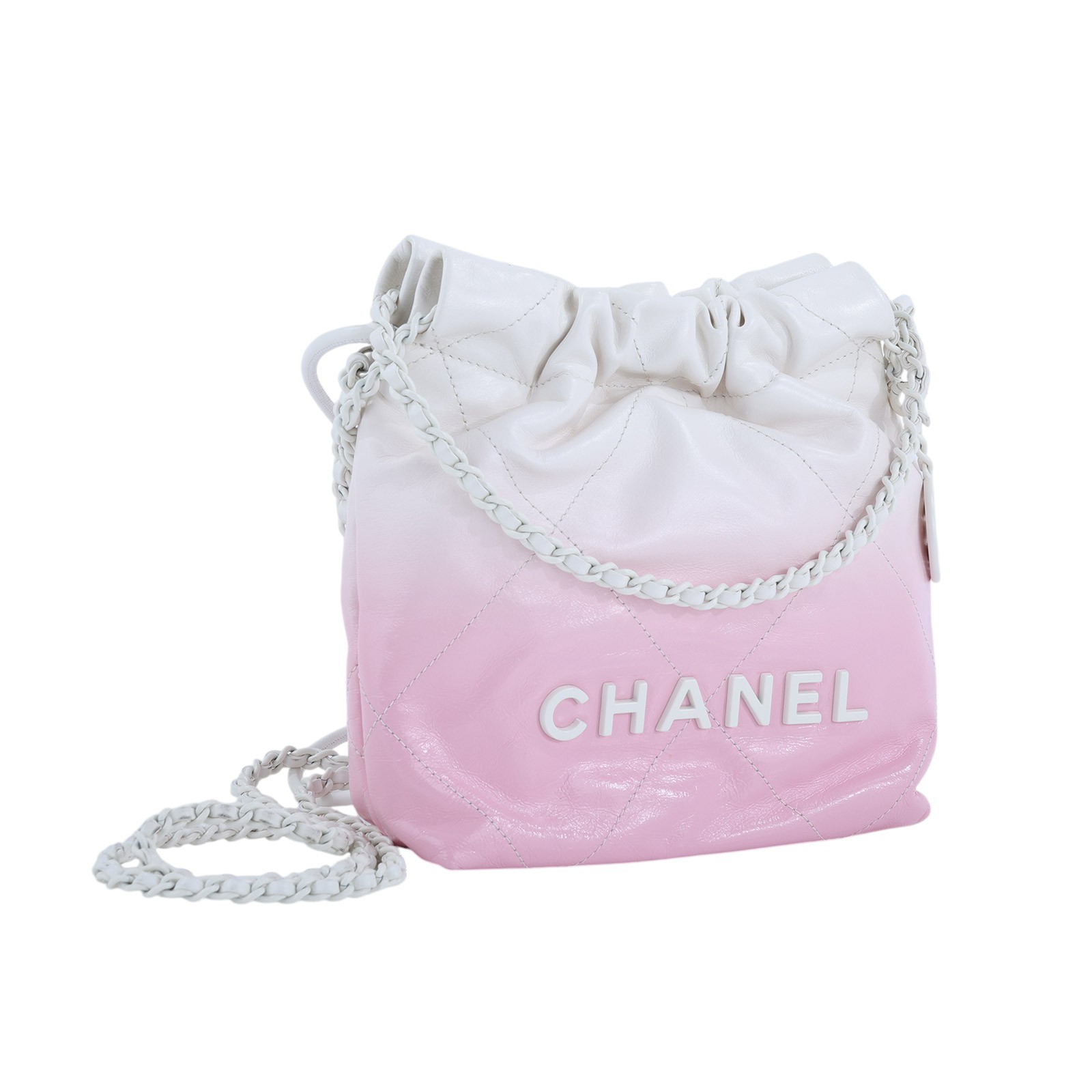 香奈兒 CHANEL 22 Mini 菱格紋 肩背包  晶片款 粉白漸層22 MINI 防塵袋