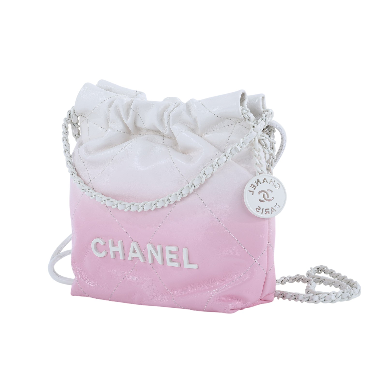 香奈兒 CHANEL 22 Mini 菱格紋 肩背包  晶片款 粉白漸層22 MINI 防塵袋