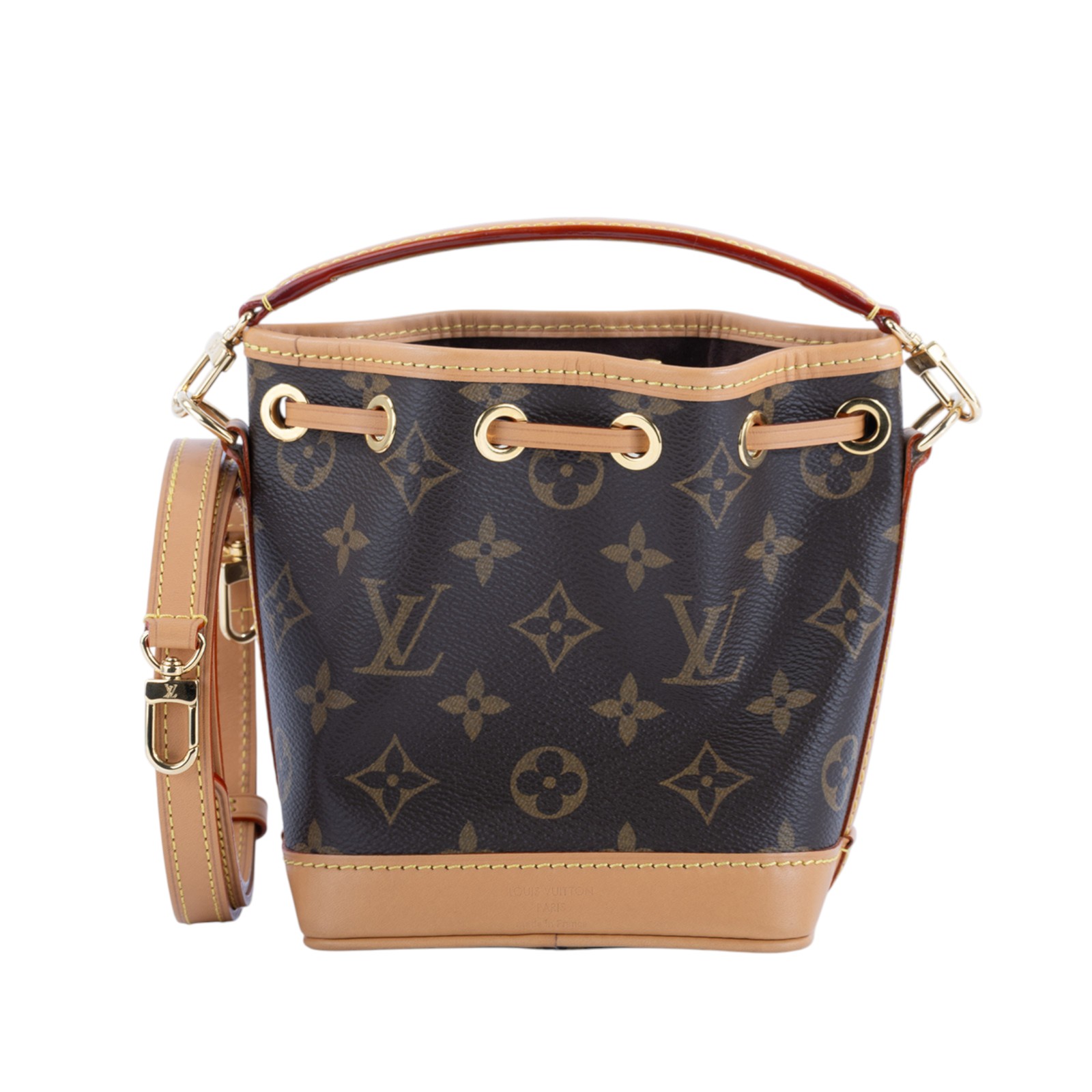 路易威登 LOUIS VUITTON Nano Noé 原花 束口水桶包 M81266 晶片款 原花NANO NOE 水桶包 原廠盒子/防塵袋