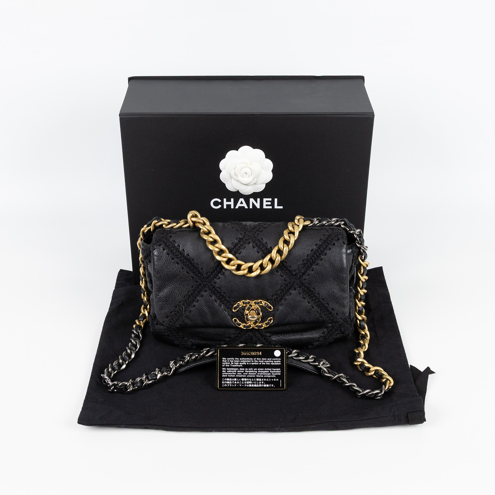 香奈兒 CHANEL 19 口蓋包 菱格紋 金銀鍊帶 手提 肩背包 AS1160 黑牛皮粗縫線19包小號 原廠盒子/防塵袋/保證卡