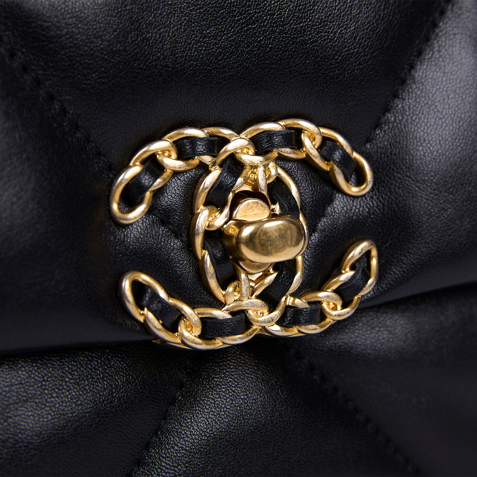 香奈兒 CHANEL 19 口蓋包 菱格紋 金銀鍊帶 手提 肩背包 AS1160 黑金羊19包 26CM 無附屬品