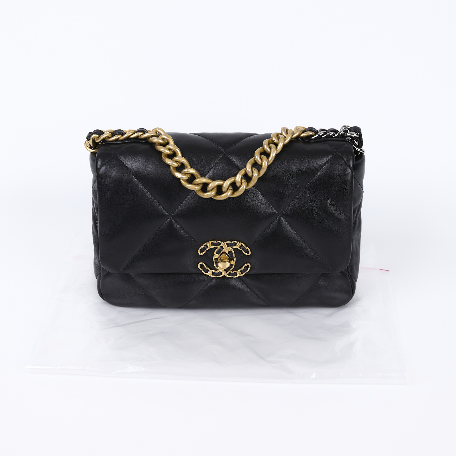 香奈兒 CHANEL 19 口蓋包 菱格紋 金銀鍊帶 手提 肩背包 AS1160 黑金羊19包 26CM 無附屬品