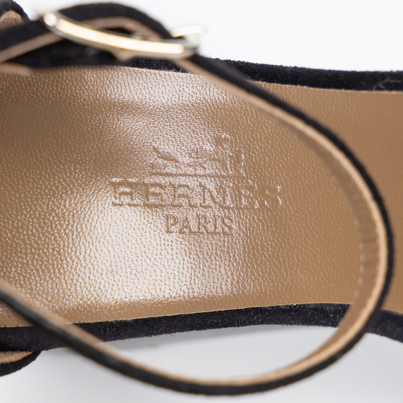 愛馬仕 Hermès Attelage 凉鞋 H201073Z_365  黑色麂皮馬車跟鞋 #36.5 防塵袋