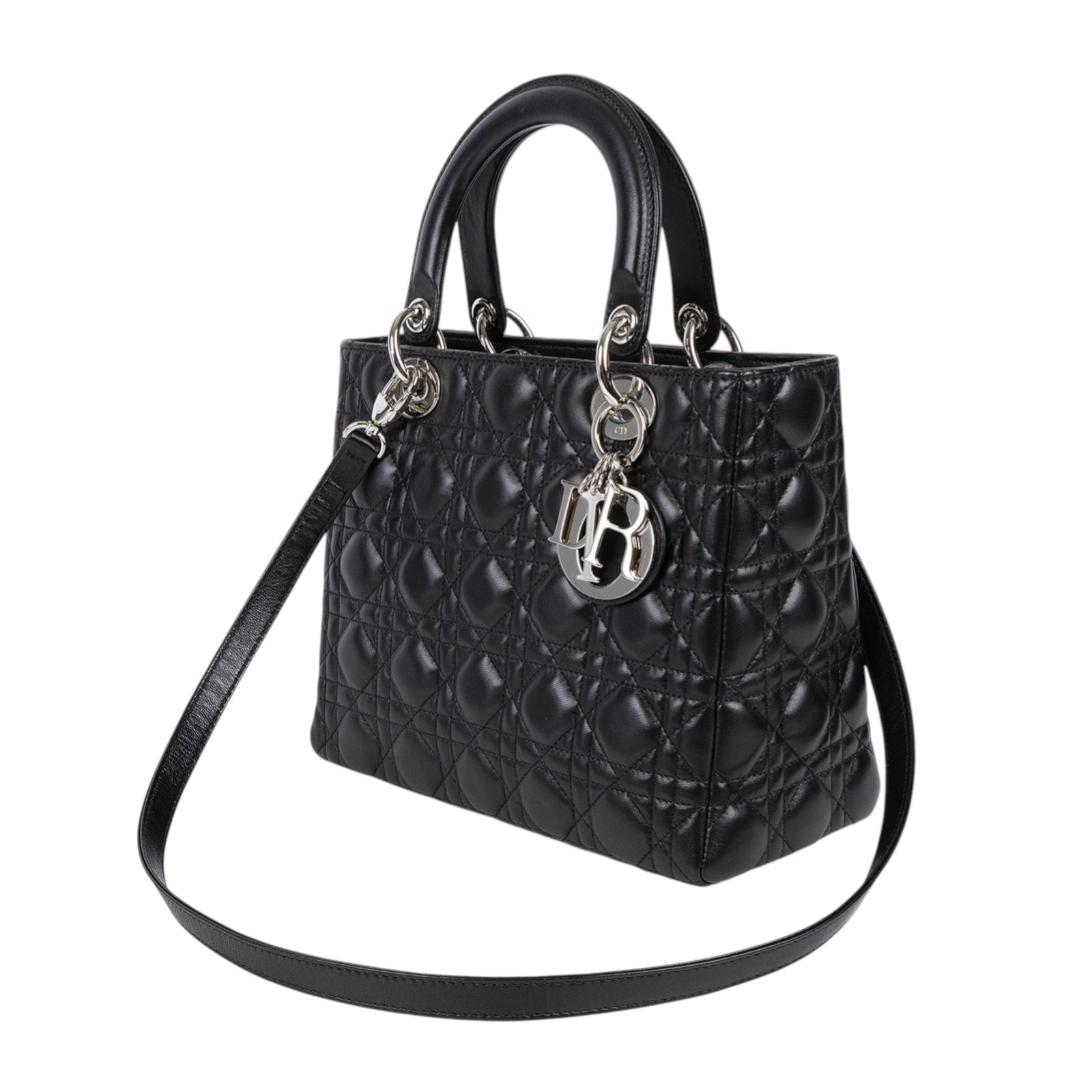 迪奧 CHRISTIAN DIOR Lady Dior 中型 肩背 斜背 手提包 M0565PNGE  原廠盒子/防塵袋/保證卡/背帶