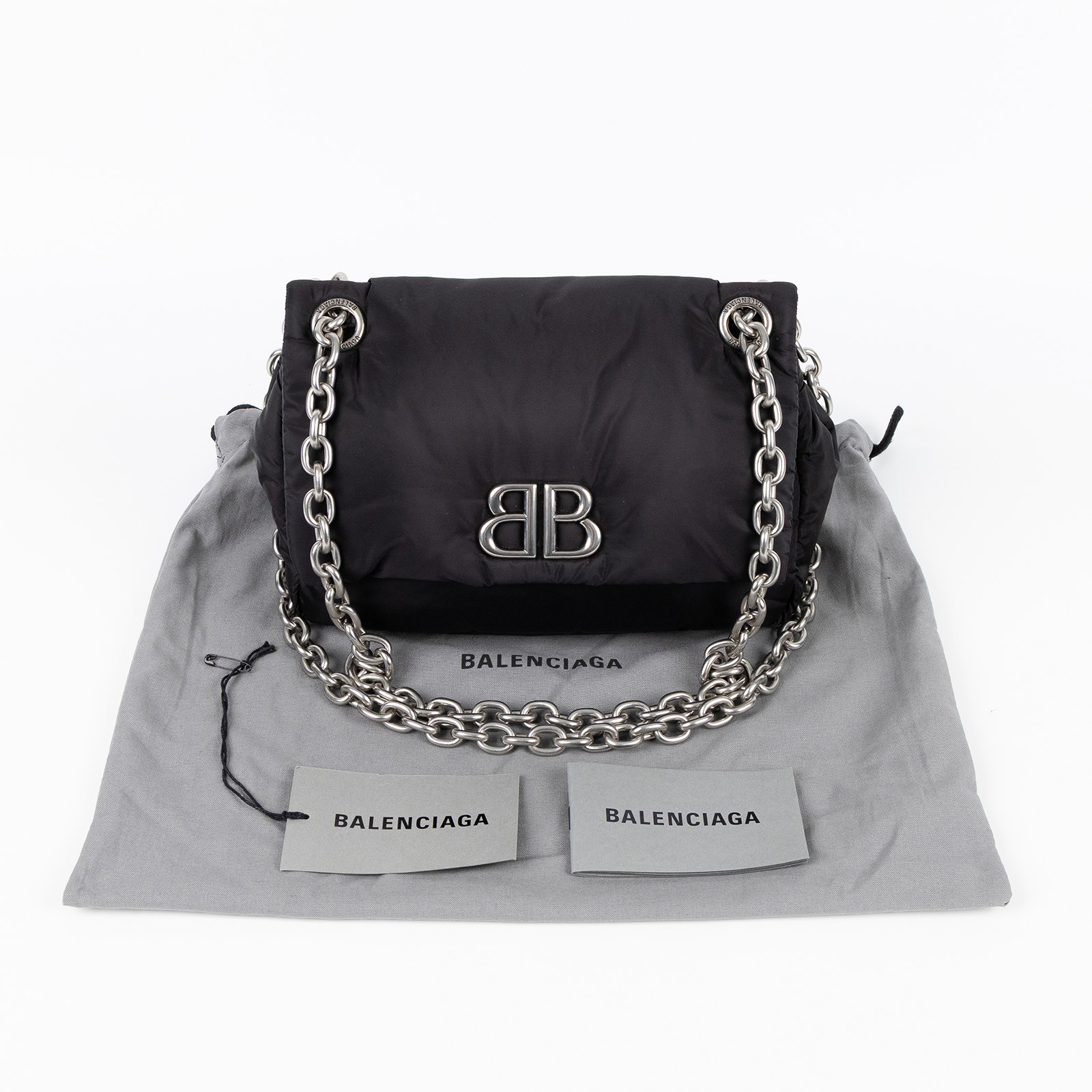 巴黎世家 BALENCIAGA Monaco 肩背包 迷你 7929772AA6J 黑尼龍鍊包 防塵袋