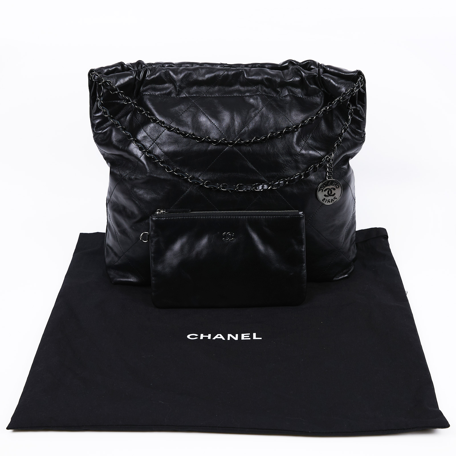 香奈兒 CHANEL 22 中型 束口包 AS3261 晶片款 SO BLACK 22包 中號 防塵袋