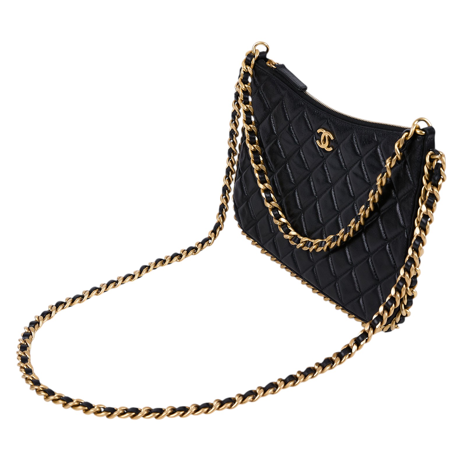 香奈兒 CHANEL 流浪包 Hobo Bag CC LOGO 斜背包  晶片款 HOBO金鍊斜背包 防塵袋