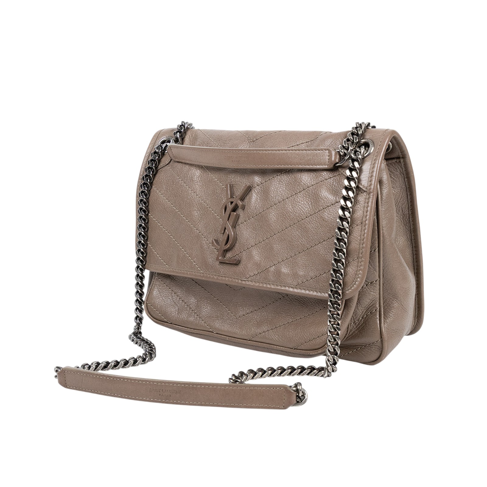 聖羅蘭 YSL SAINT LAURENT Niki 復古皮革 中型手袋 6331580EN04 灰NIKI中號 無附屬品